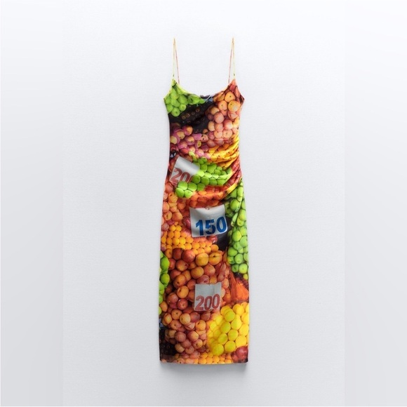 Zara fruit mesh midi dress BLOGGERS FAVORITE! NWT - Picture 2 of 9